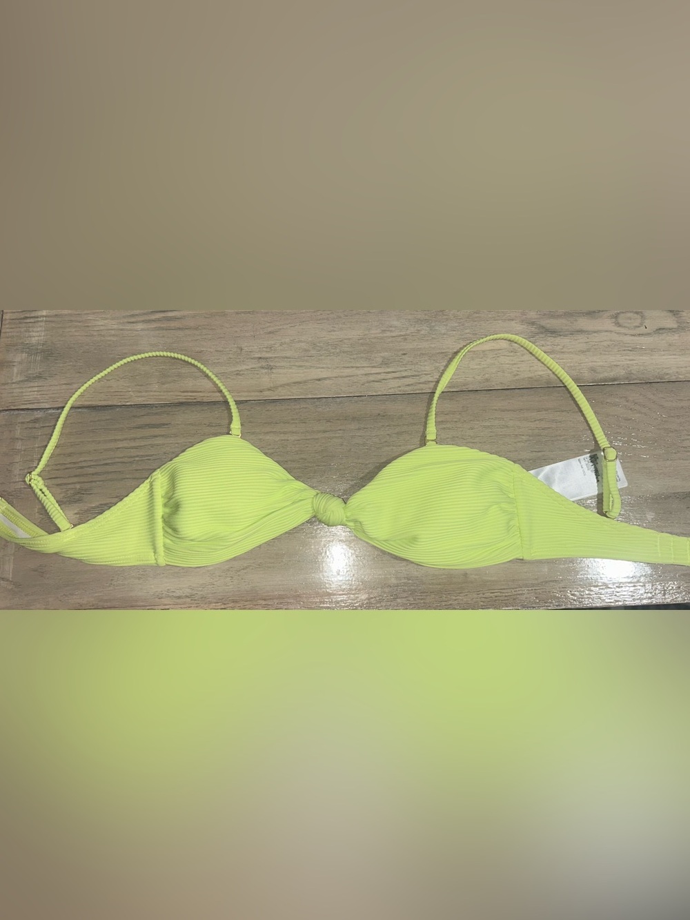 Neon Green Yellow Ribbed Knot Bikini Top med new